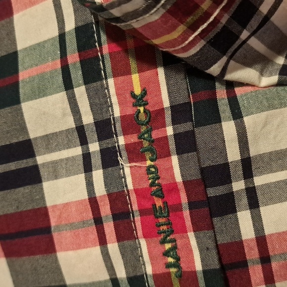 Janie and Jack boys size 3-6 months blue, red and white plaid 1 pocket shirt - Picture 6 of 6